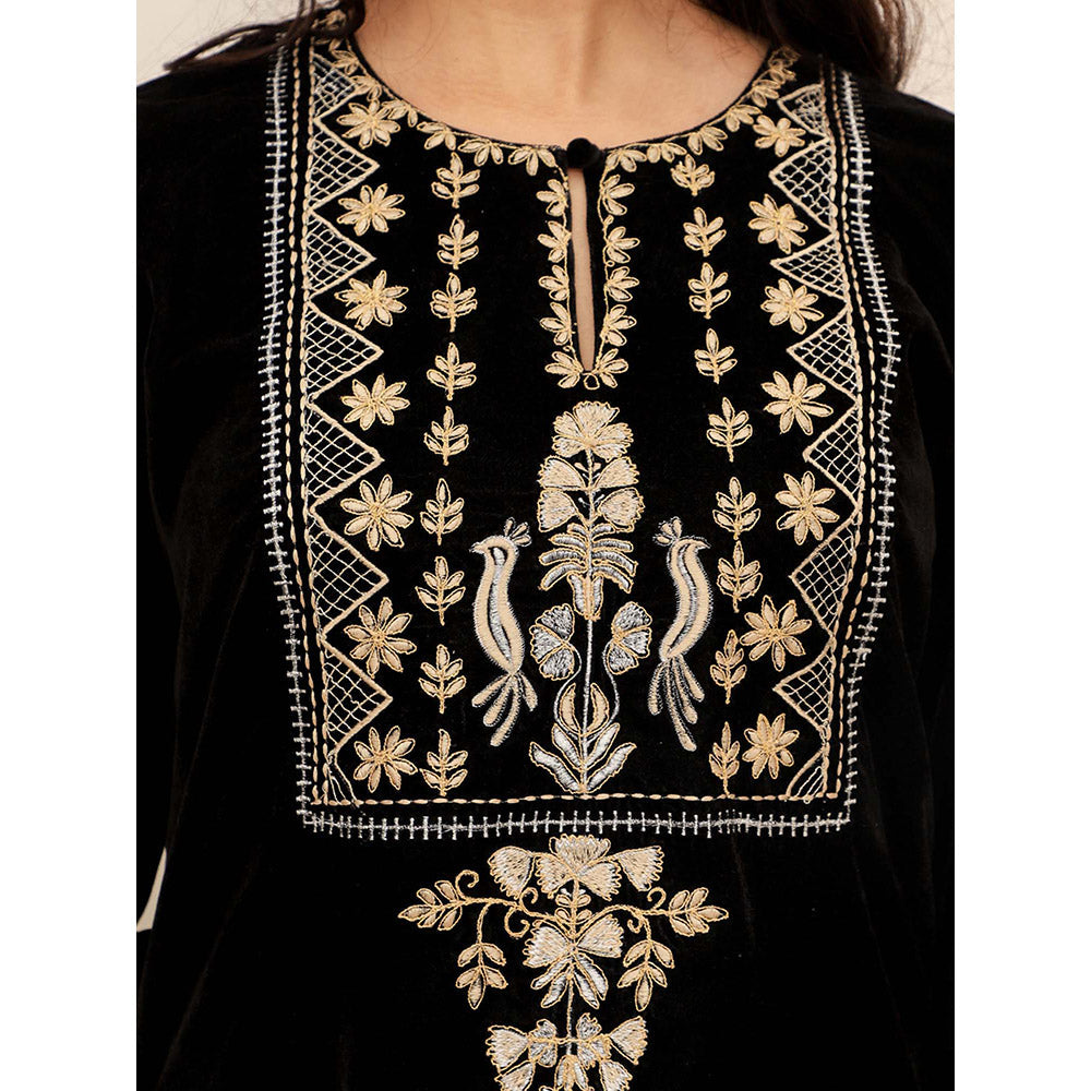 Spring Soul Black Embroidered Velvet Kurta