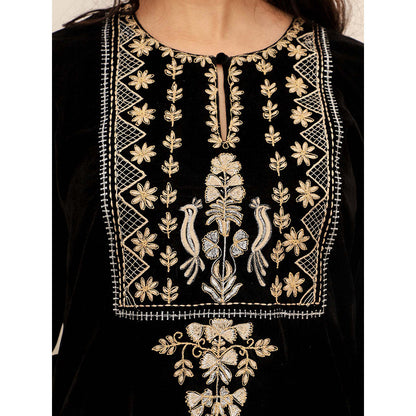 Spring Soul Black Embroidered Velvet Kurta