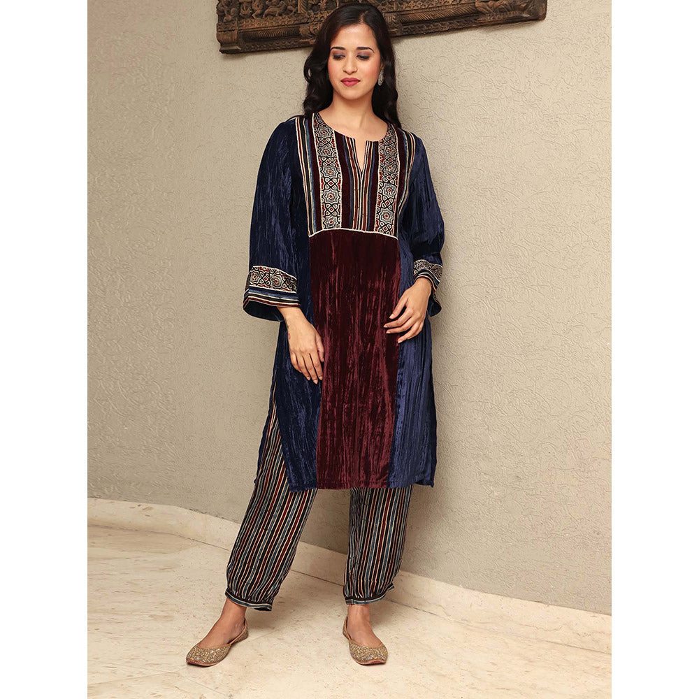 Spring Soul Colour Block Crushed Velvet Kurta