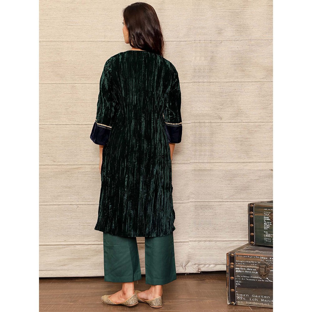 Spring Soul Dark Green Embroidered Velvet Silk Kurta