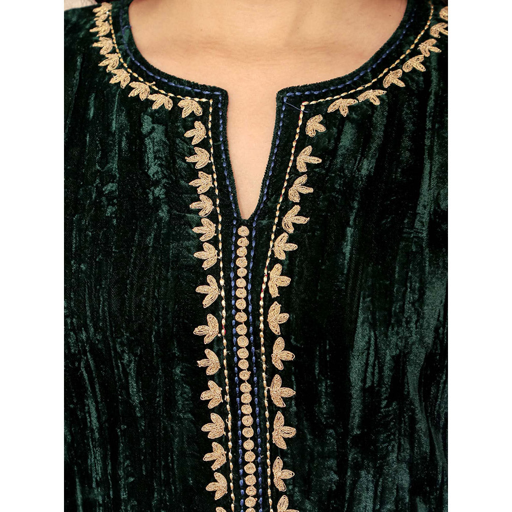 Spring Soul Dark Green Embroidered Velvet Silk Kurta