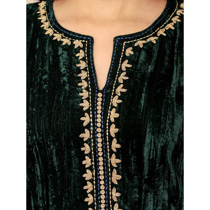 Spring Soul Dark Green Embroidered Velvet Silk Kurta