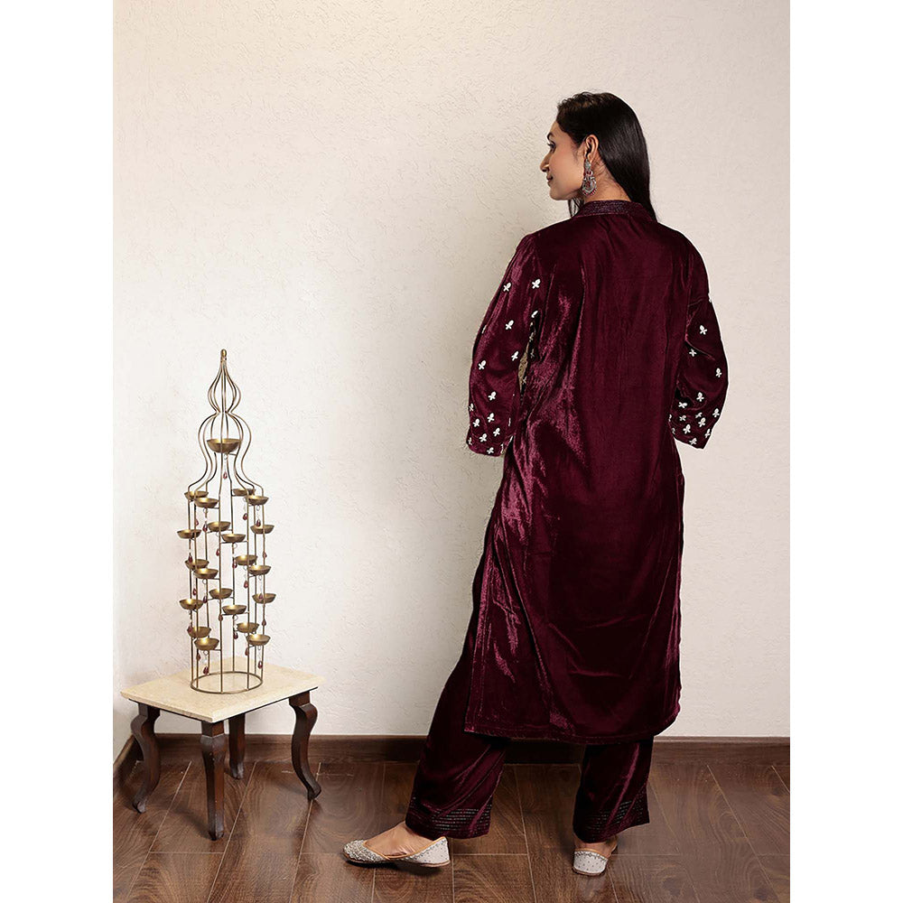 Spring Soul Wine Embroidered Velvet Kurta