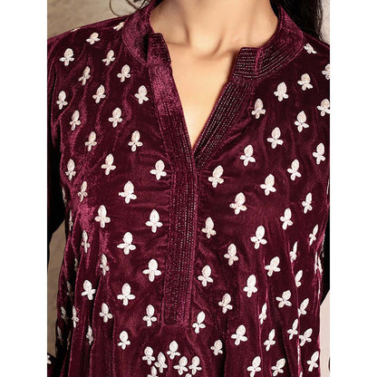 Spring Soul Wine Embroidered Velvet Kurta