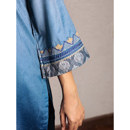 Spring Soul Blue Ombre Embroidered Micro Velvet Kurta