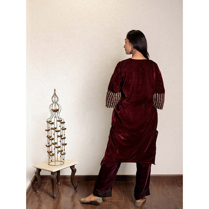 Spring Soul Wine Embroidered Velvet Kurta