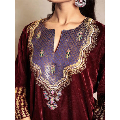 Spring Soul Wine Embroidered Velvet Kurta