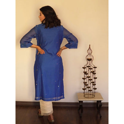 Spring Soul Blue Sequin-Embellished Chanderi Kurta