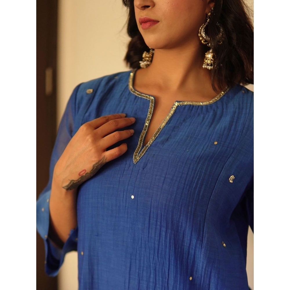 Spring Soul Blue Sequin-Embellished Chanderi Kurta