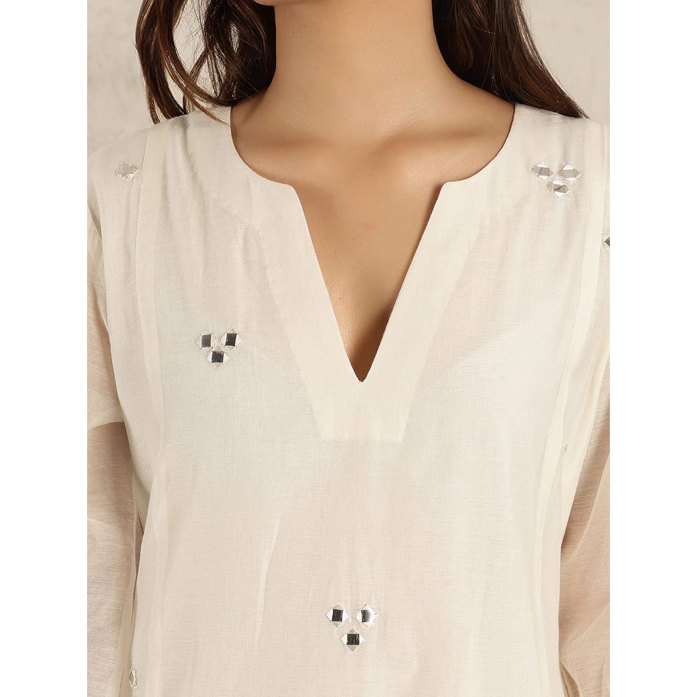 Spring Soul Off- White Mirror Work A-Line Kali Chanderi Suit