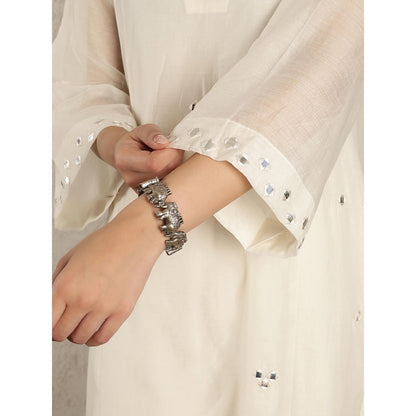 Spring Soul Off- White Mirror Work A-Line Kali Chanderi Suit