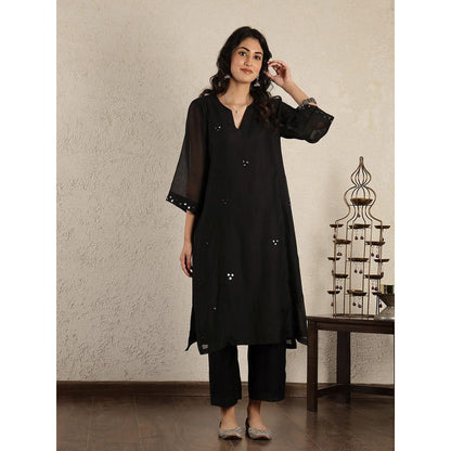Spring Soul Black Mirror Work A-Line Kali Chanderi Suit