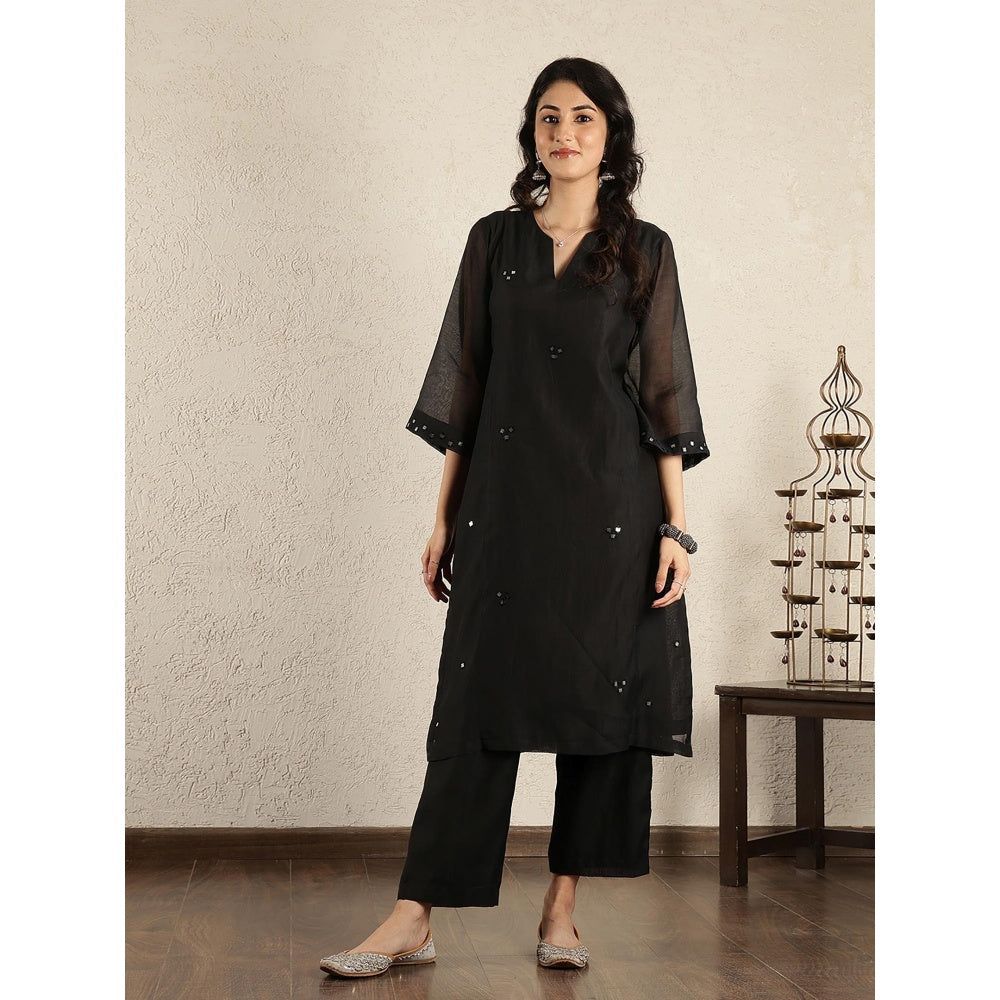 Spring Soul Black Mirror Work A-Line Kali Chanderi Suit