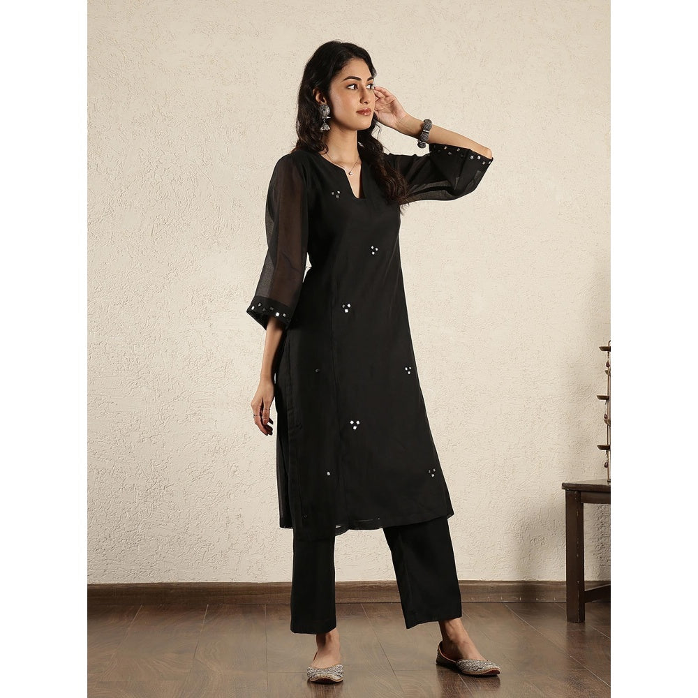 Spring Soul Black Mirror Work A-Line Kali Chanderi Suit