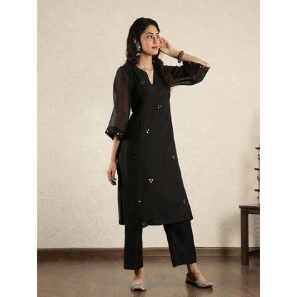Spring Soul Black Mirror Work A-Line Kali Chanderi Suit