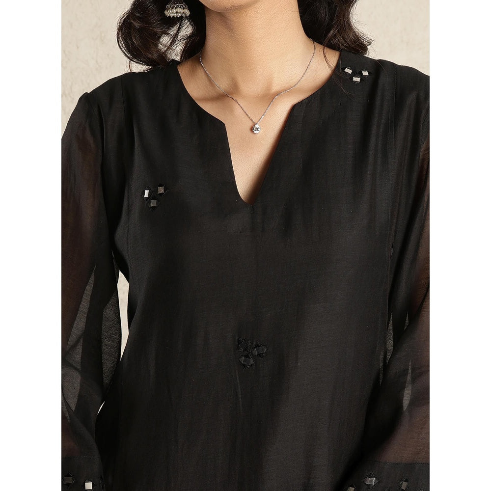 Spring Soul Black Mirror Work A-Line Kali Chanderi Suit
