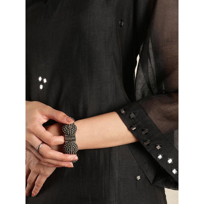 Spring Soul Black Mirror Work A-Line Kali Chanderi Suit