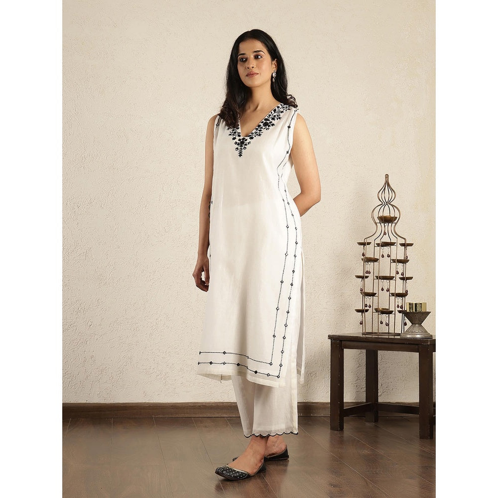 Spring Soul Off- White Mirror Work Embroidered Chanderi Suit