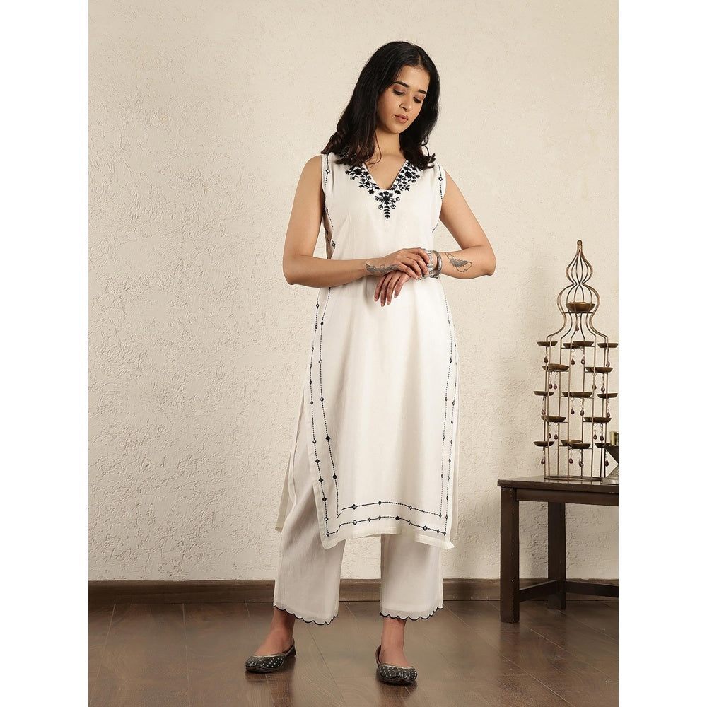 Spring Soul Off- White Mirror Work Embroidered Chanderi Suit