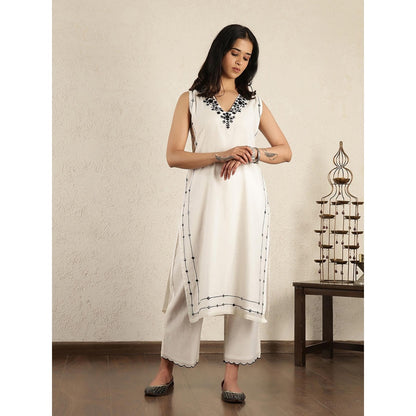 Spring Soul Off- White Mirror Work Embroidered Chanderi Suit