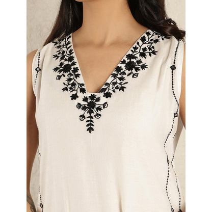 Spring Soul Off- White Mirror Work Embroidered Chanderi Suit