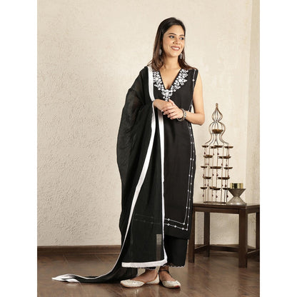Spring Soul Black Mirror Work Embroidered Chanderi Suit
