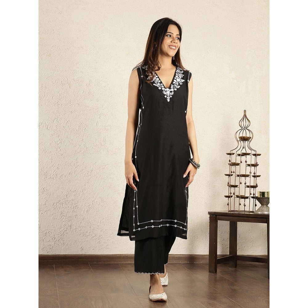 Spring Soul Black Mirror Work Embroidered Chanderi Suit