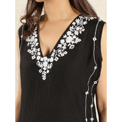 Spring Soul Black Mirror Work Embroidered Chanderi Suit