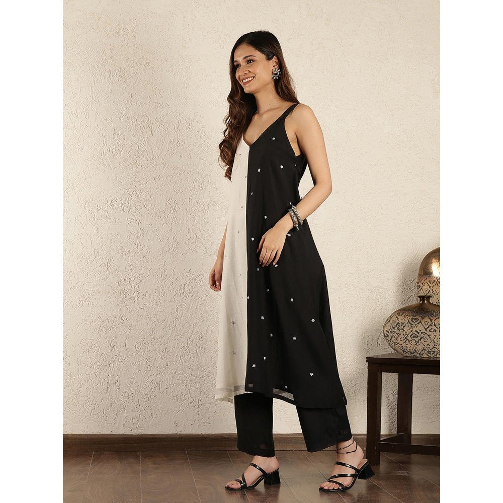 Spring Soul Black and White Colorblock Chanderi Suit set