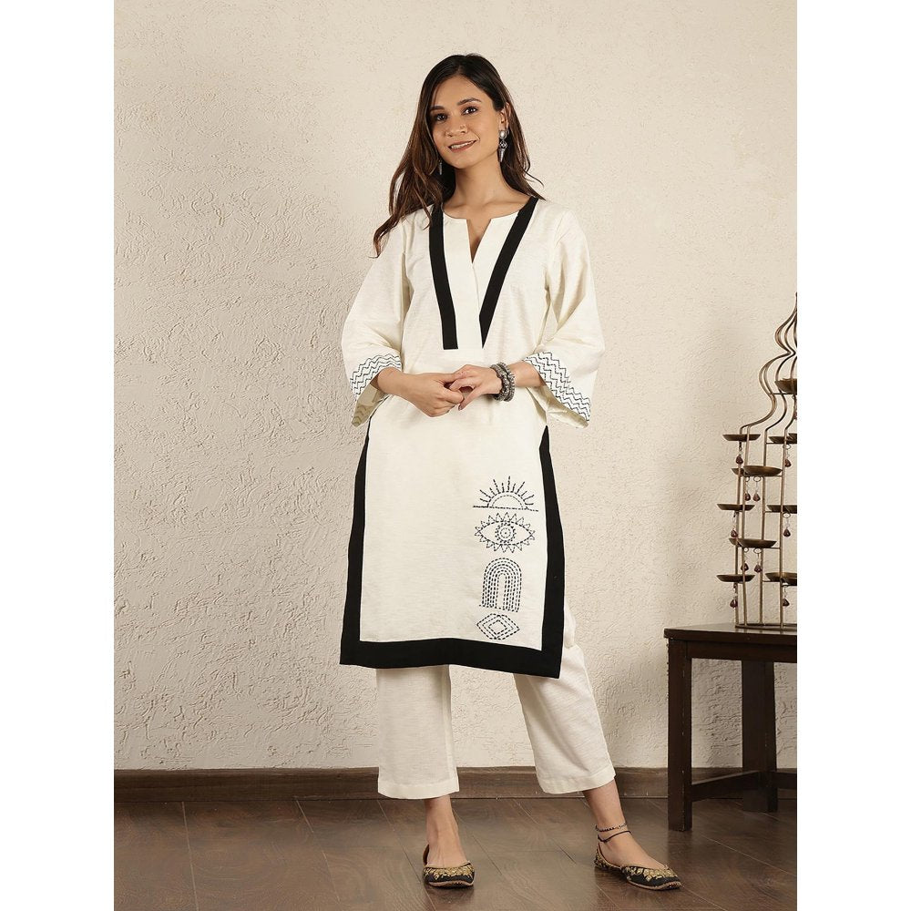 Spring Soul Off-White Embroidered Cotton Linen Suit