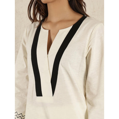 Spring Soul Off-White Embroidered Cotton Linen Suit