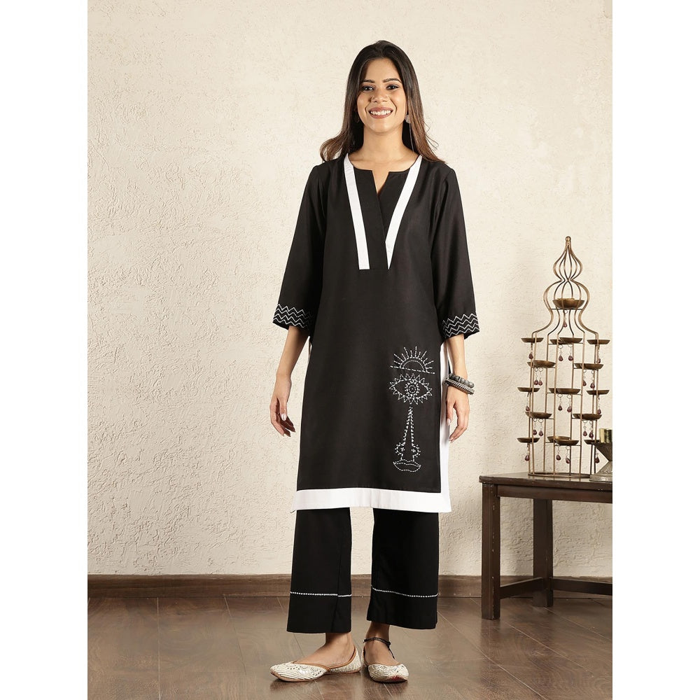 Spring Soul Black Embroidered Cotton Suit