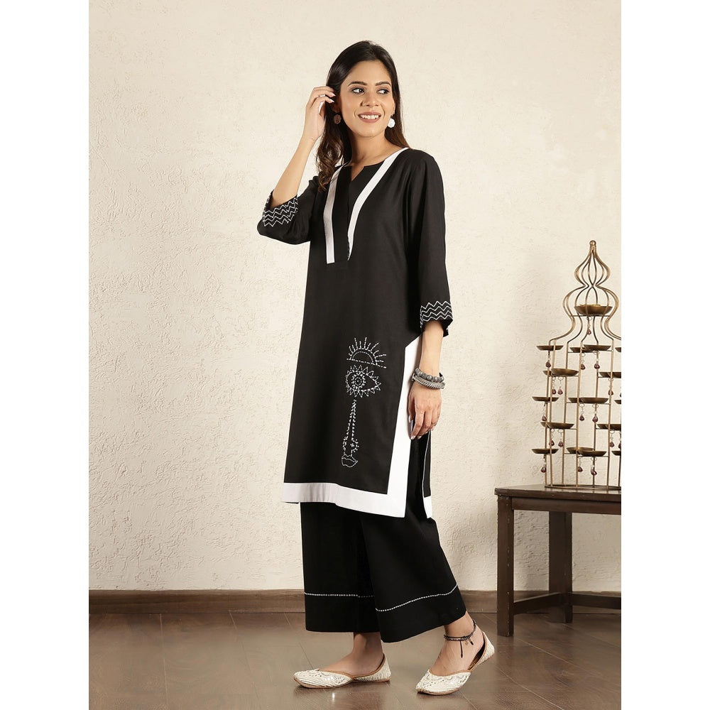Spring Soul Black Embroidered Cotton Suit