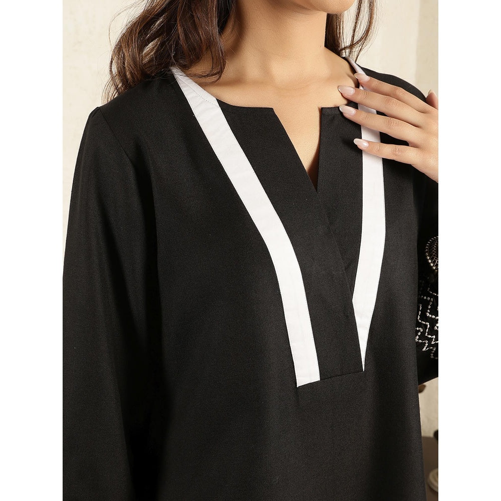 Spring Soul Black Embroidered Cotton Suit