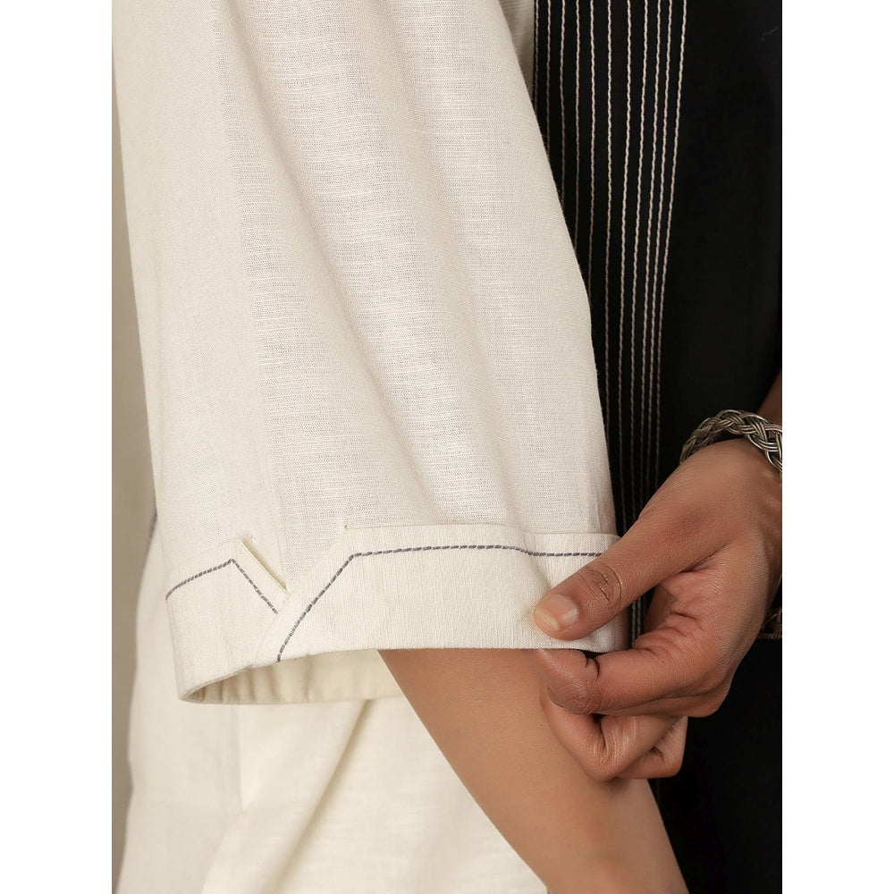 Spring Soul Black and White Embroidered Cotton Linen Suit Set
