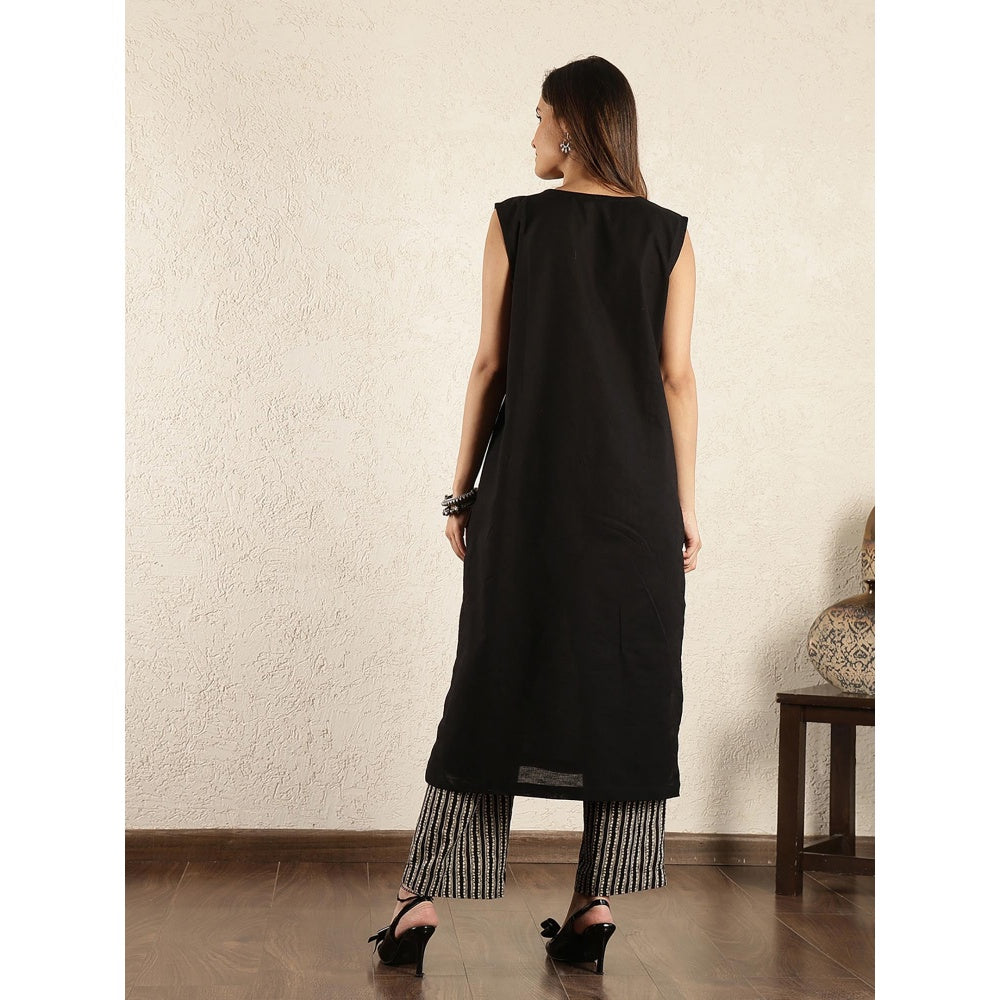 Spring Soul Black Hand Embroidered Suit Set with Trousers