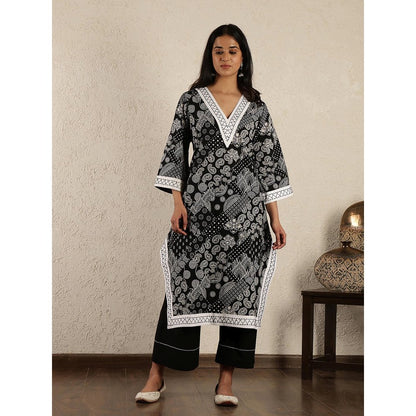 Spring Soul Black Hand Embroidered Printed Cotton Suit Set