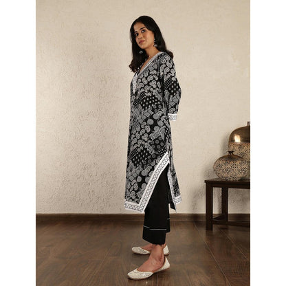 Spring Soul Black Hand Embroidered Printed Cotton Suit Set