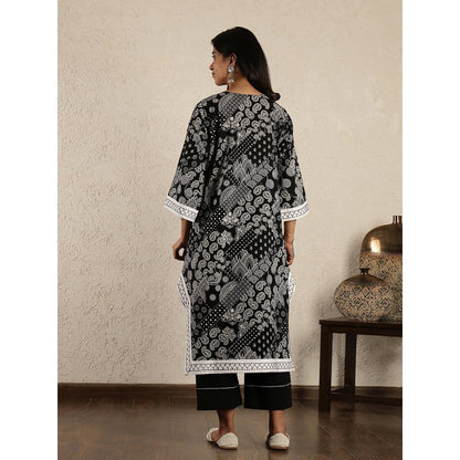 Spring Soul Black Hand Embroidered Printed Cotton Suit Set