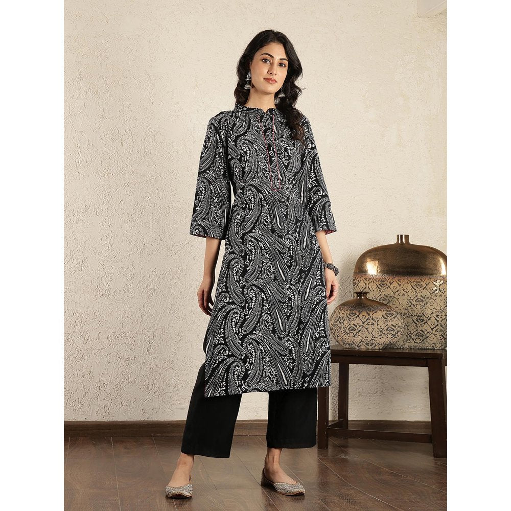 Spring Soul Black Printed Cotton Suit