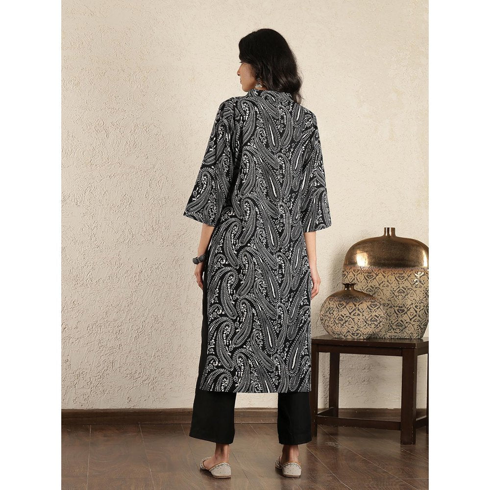Spring Soul Black Printed Cotton Suit