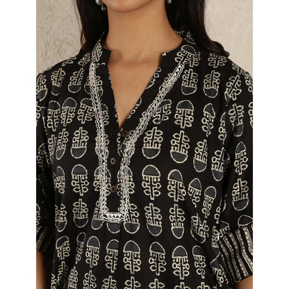 Spring Soul Black Printed Cotton Suit Set with Harem Pants