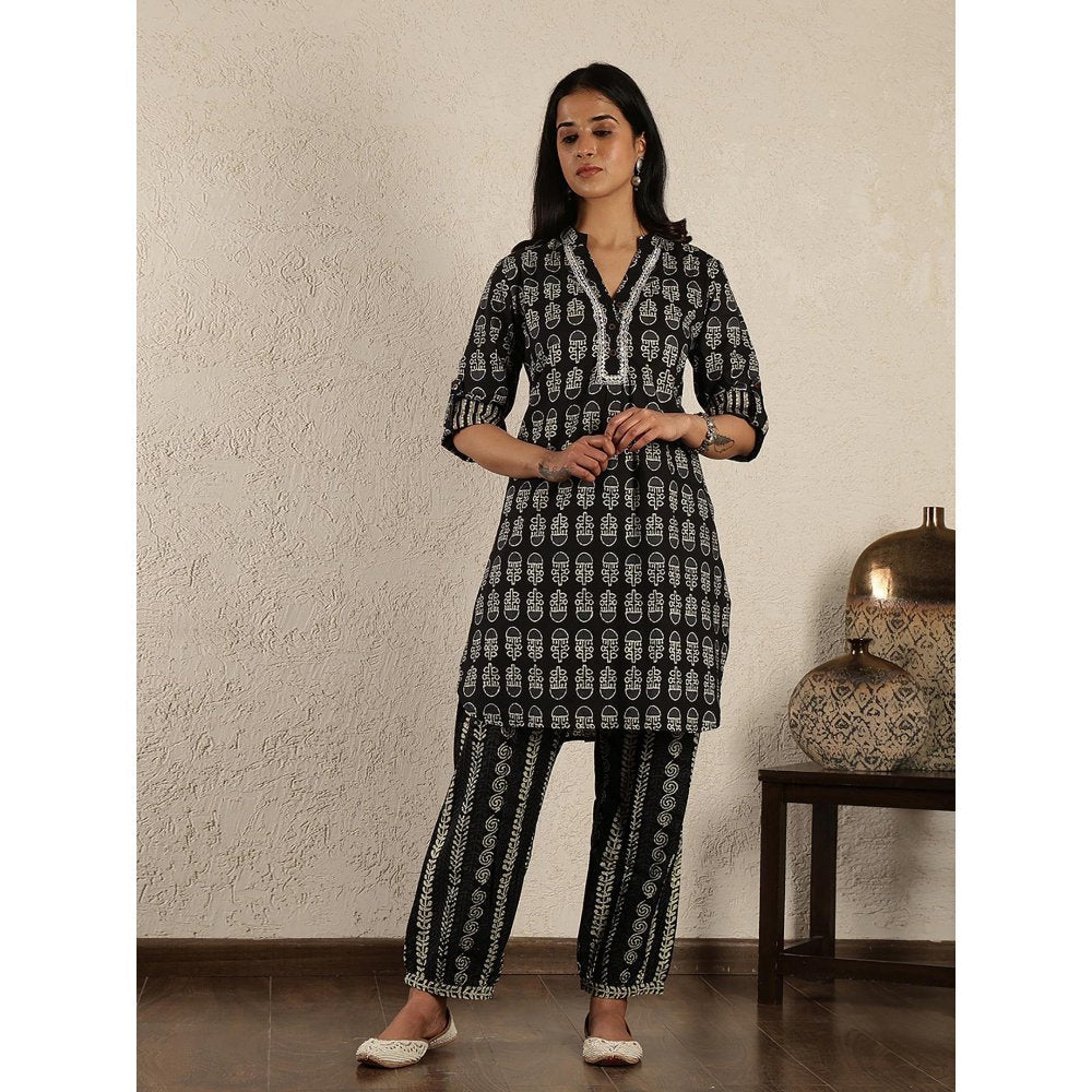 Spring Soul Black Printed Cotton Suit Set with Harem Pants