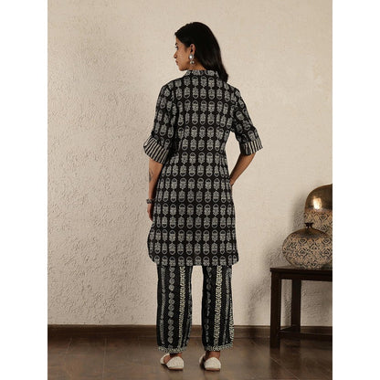 Spring Soul Black Printed Cotton Suit Set with Harem Pants