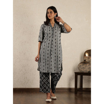 Spring Soul Black Ikat Printed Cotton Suit Set