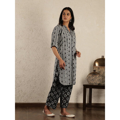 Spring Soul Black Ikat Printed Cotton Suit Set