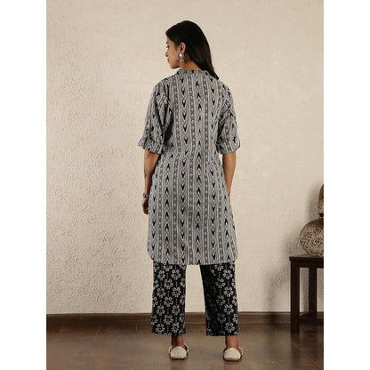 Spring Soul Black Ikat Printed Cotton Suit Set