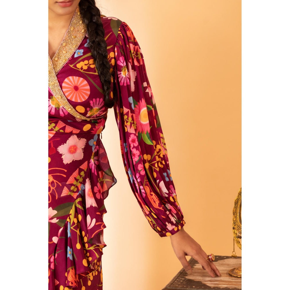 Sshilpa Samriya Wine Colour Hand Embroidered Maxi Dress