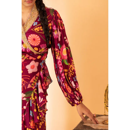 Sshilpa Samriya Wine Colour Hand Embroidered Maxi Dress