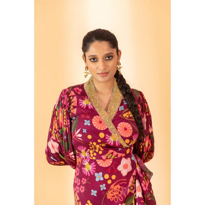 Sshilpa Samriya Wine Colour Hand Embroidered Maxi Dress